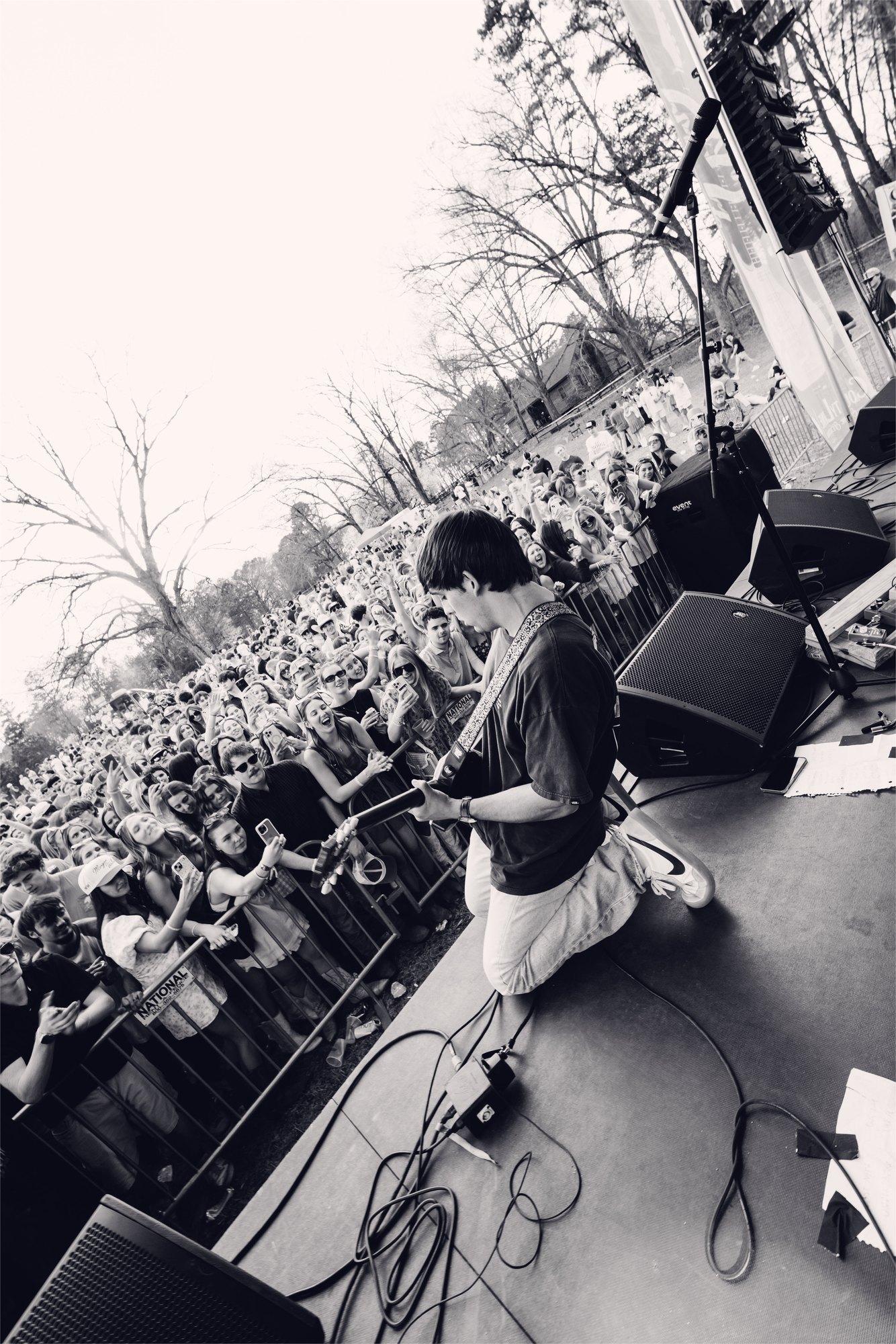 A view from behind the monitors down the length of the barricade.
